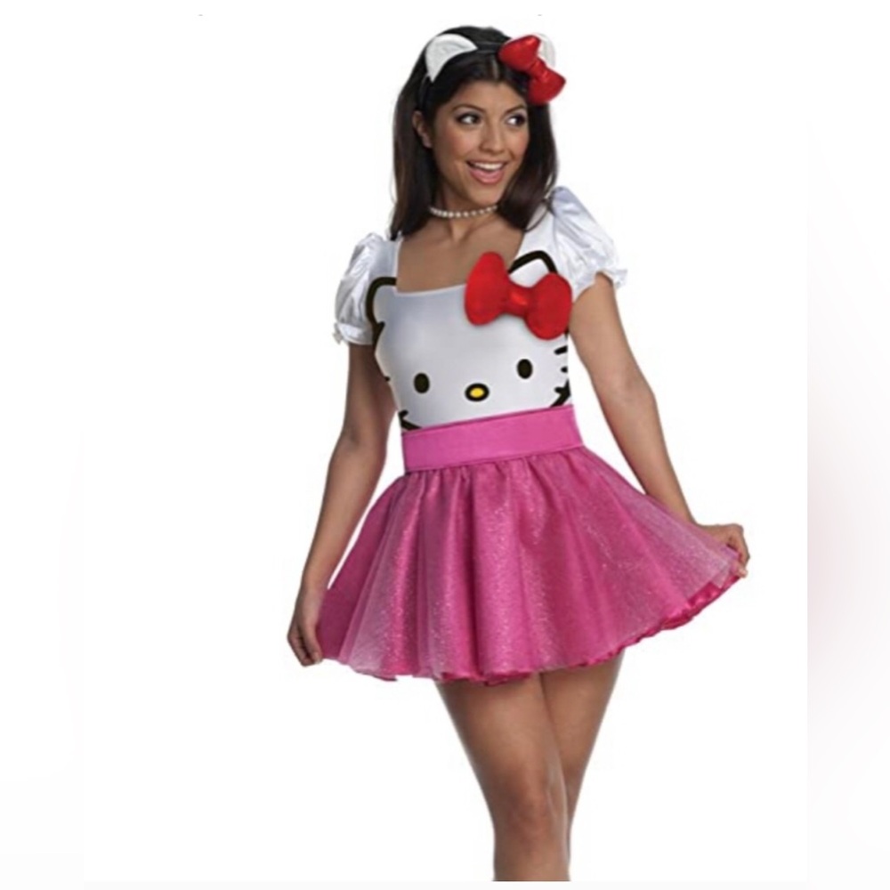 Hello Kitty Dress Costume with Pink Skirt and White Top